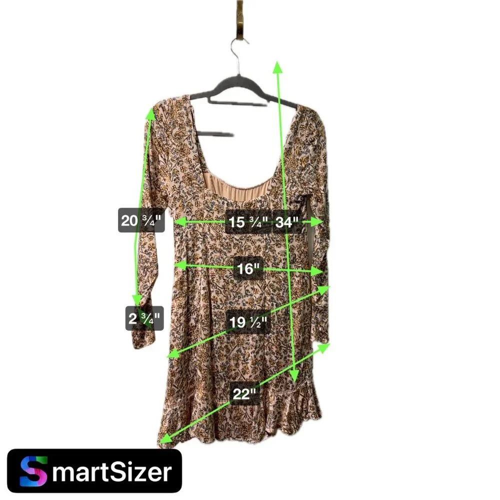 Free People BOHEME MINI DRESS Women Size 8‎ Dress Beige Yellow Floral NWT $128